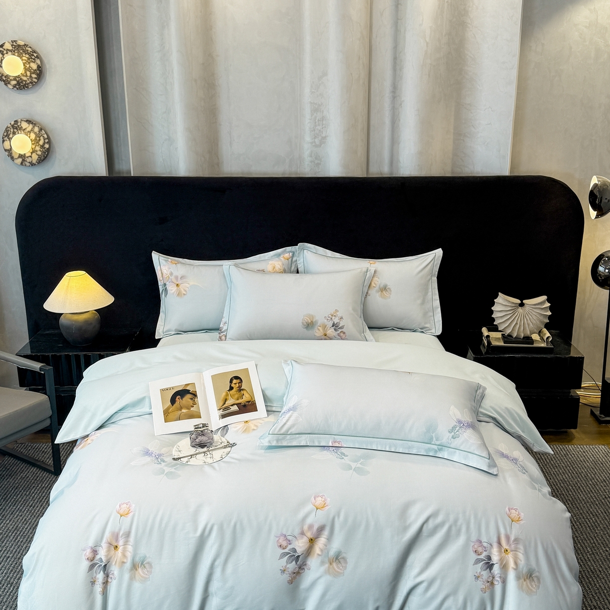 91家纺网 家纺一手货源 找家纺 喜四方 2026新款100%全棉60支长绒棉数码印花四件套（控价不低于180）秋季漫想-绿