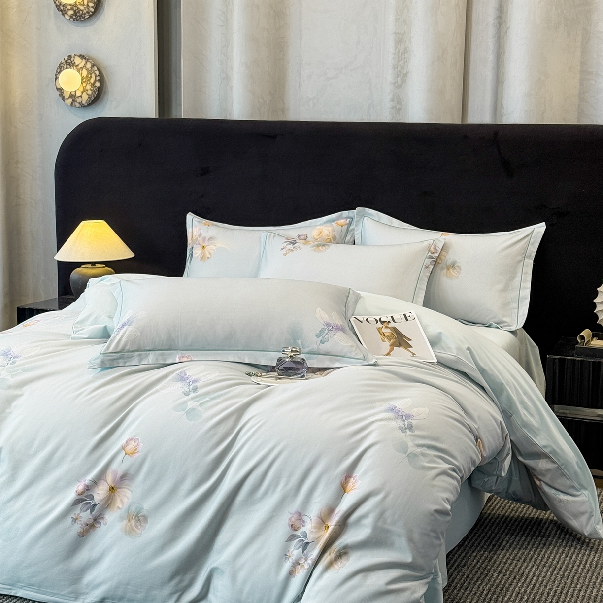 91家纺网 家纺一手货源 找家纺 喜四方 2026新款100%全棉60支长绒棉数码印花四件套（控价不低于180）秋季漫想-绿