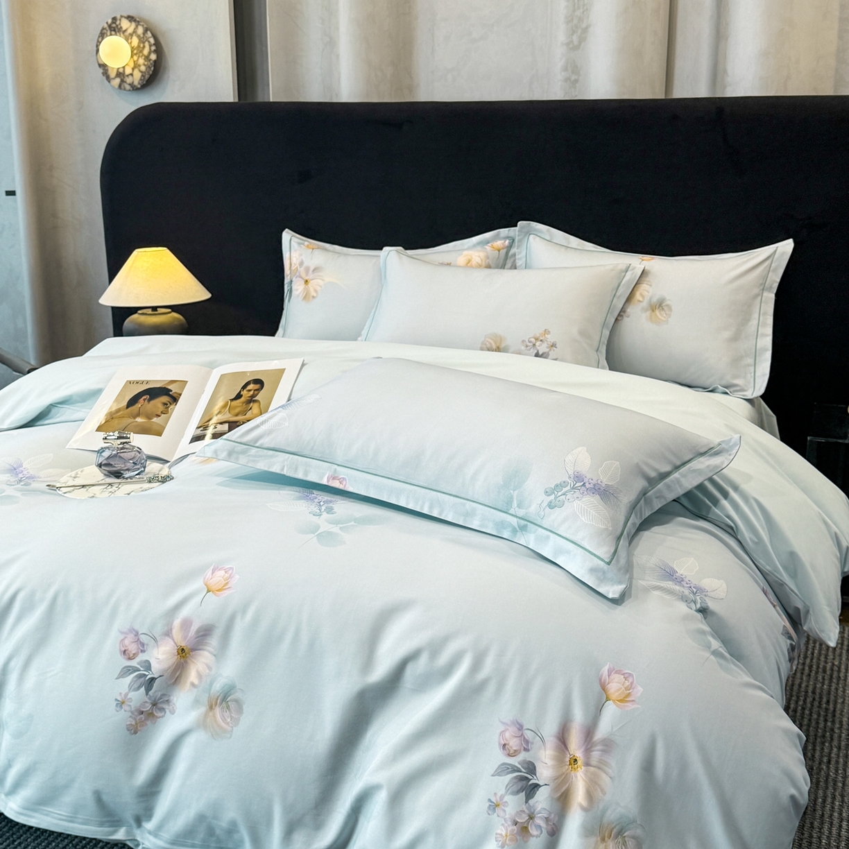 91家纺网 家纺一手货源 找家纺 喜四方 2026新款100%全棉60支长绒棉数码印花四件套（控价不低于180）秋季漫想-绿