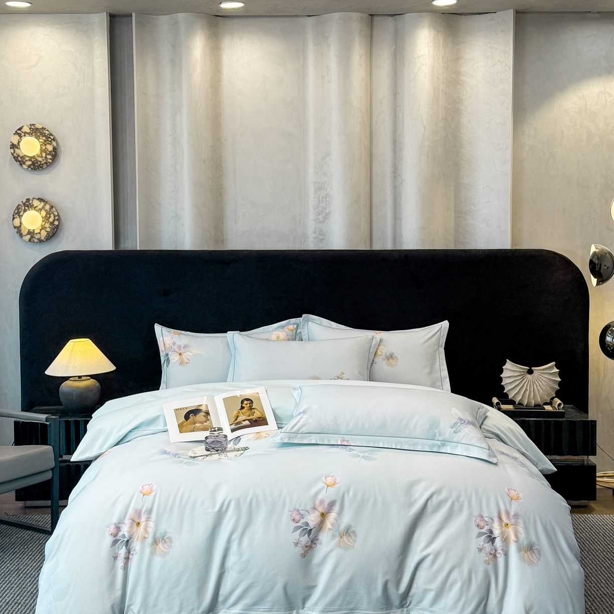 91家纺网 家纺一手货源 找家纺 喜四方 2026新款100%全棉60支长绒棉数码印花四件套（控价不低于180）秋季漫想-绿