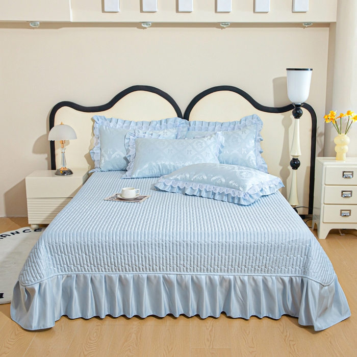 91家纺网 家纺一手货源 找家纺 （总）畅畅家纺 2026新款春夏高档轻奢韩版提花花边床盖四件套水洗真丝冰丝套件