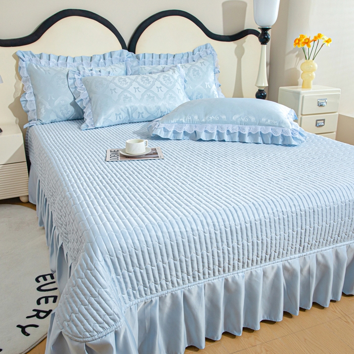 91家纺网 家纺一手货源 找家纺 （总）畅畅家纺 2026新款春夏高档轻奢韩版提花花边床盖四件套水洗真丝冰丝套件