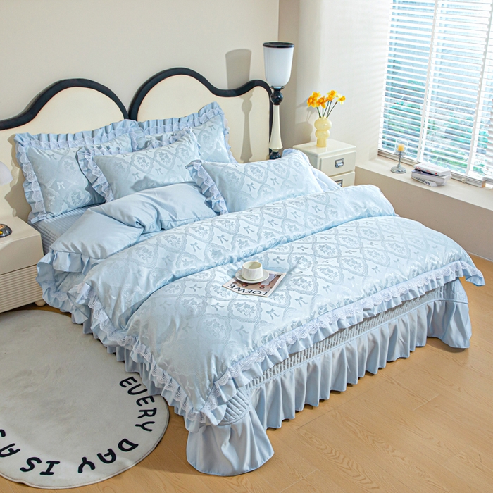 91家纺网 家纺一手货源 找家纺 （总）畅畅家纺 2026新款春夏高档轻奢韩版提花花边床盖四件套水洗真丝冰丝套件