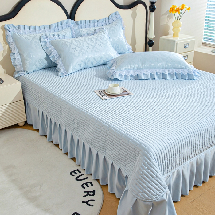 91家纺网 家纺一手货源 找家纺 （总）畅畅家纺 2026新款春夏高档轻奢韩版提花花边床盖四件套水洗真丝冰丝套件