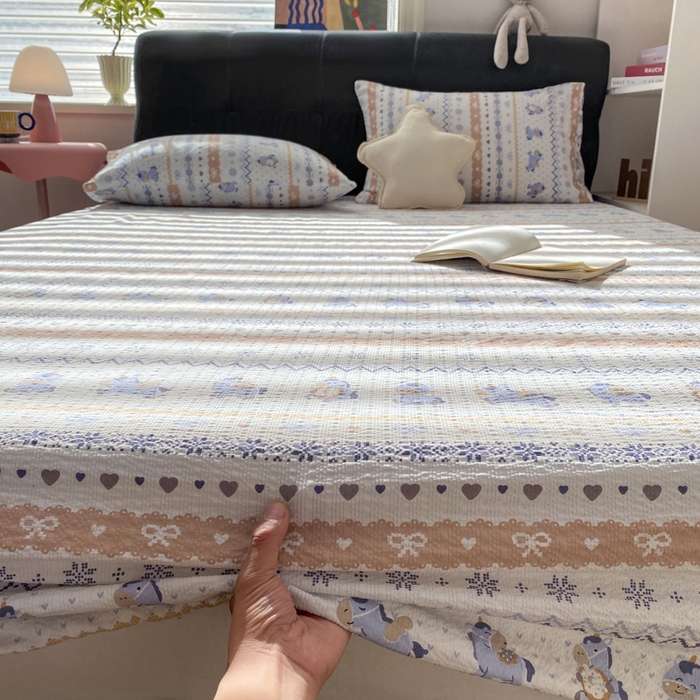 91家纺网 家纺一手货源 找家纺 赛琳 2026新款泡芙纱床笠系列单床笠床笠单件（有买家秀） 费尔岛木马