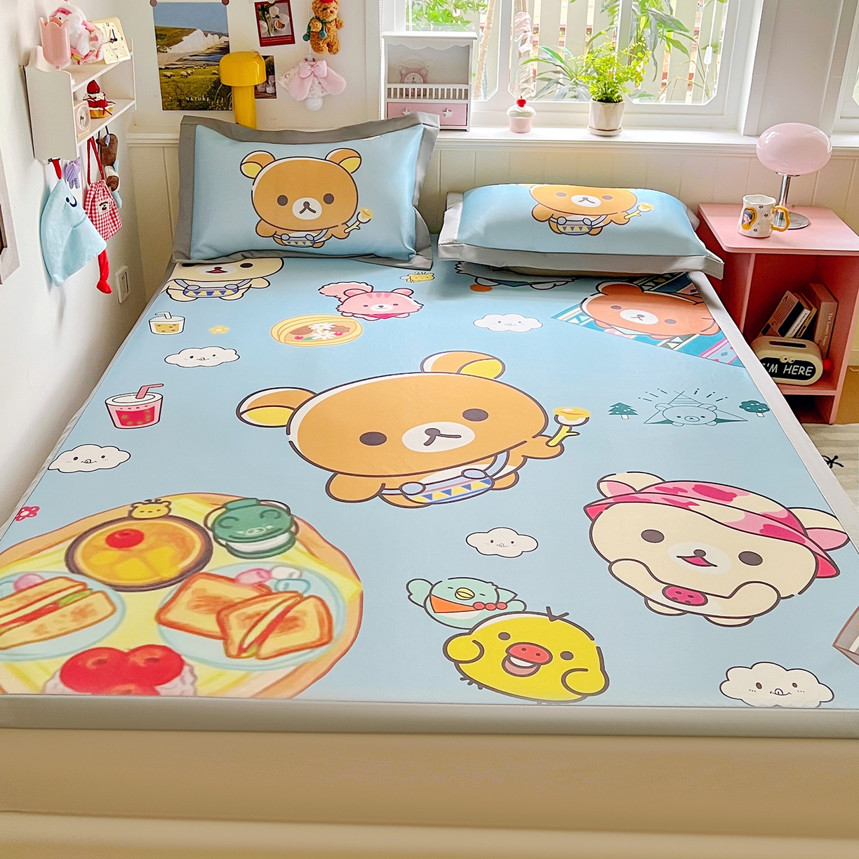 91家纺网 家纺一手货源 找家纺 KT猫直营店 2026新款数码卡通印花凉感冰丝软凉席席子 懒懒熊-席