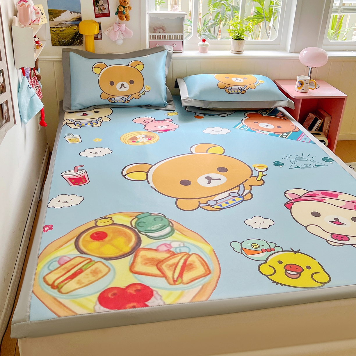 91家纺网 家纺一手货源 找家纺 KT猫直营店 2026新款数码卡通印花凉感冰丝软凉席席子 懒懒熊-席