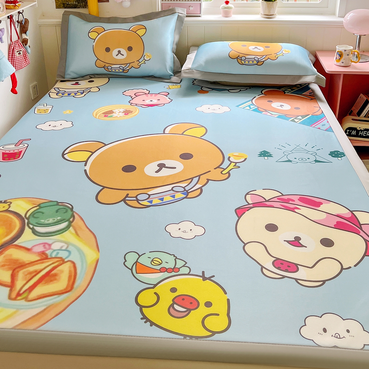 91家纺网 家纺一手货源 找家纺 KT猫直营店 2026新款数码卡通印花凉感冰丝软凉席席子 懒懒熊-席