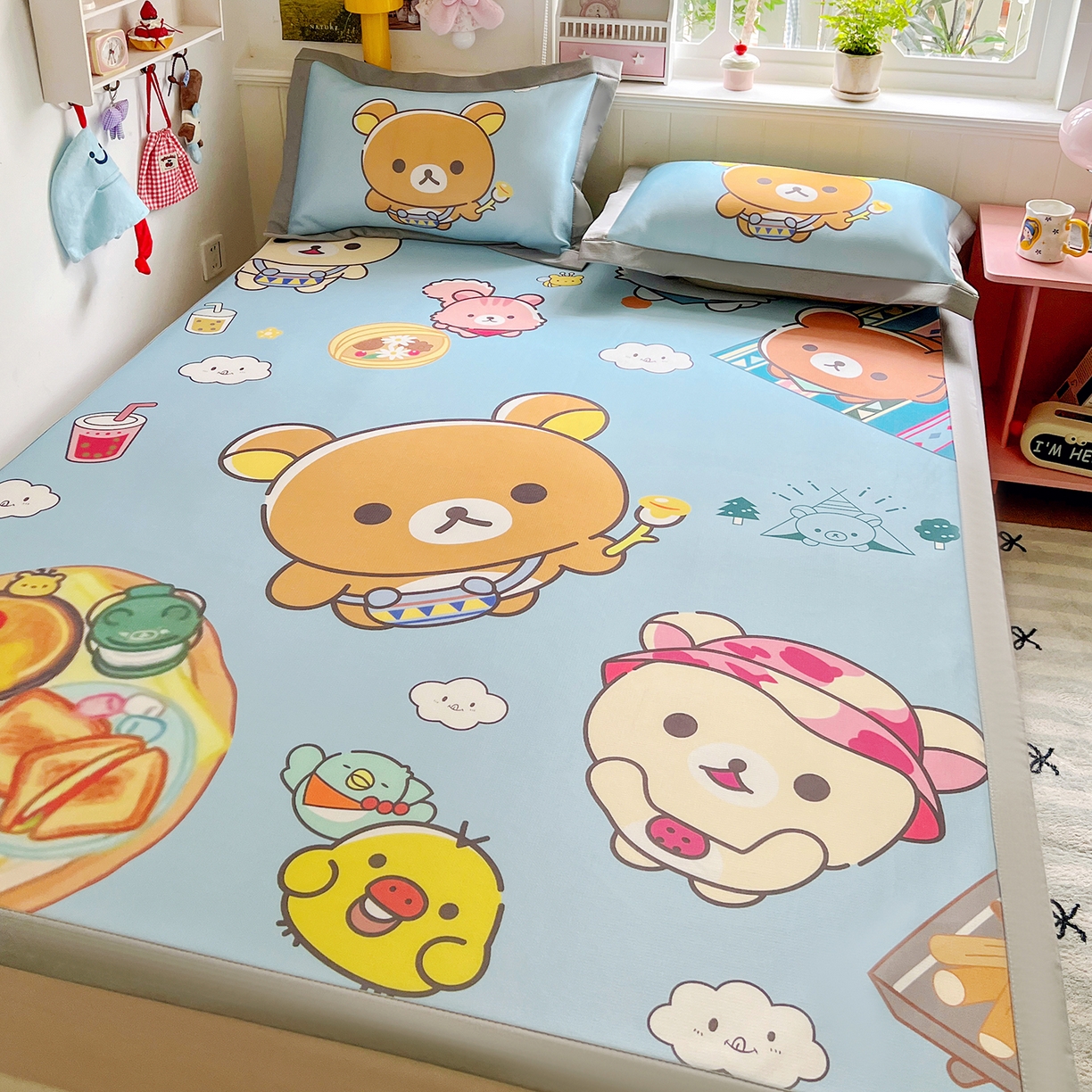 91家纺网 家纺一手货源 找家纺 KT猫直营店 2026新款数码卡通印花凉感冰丝软凉席席子 懒懒熊-席