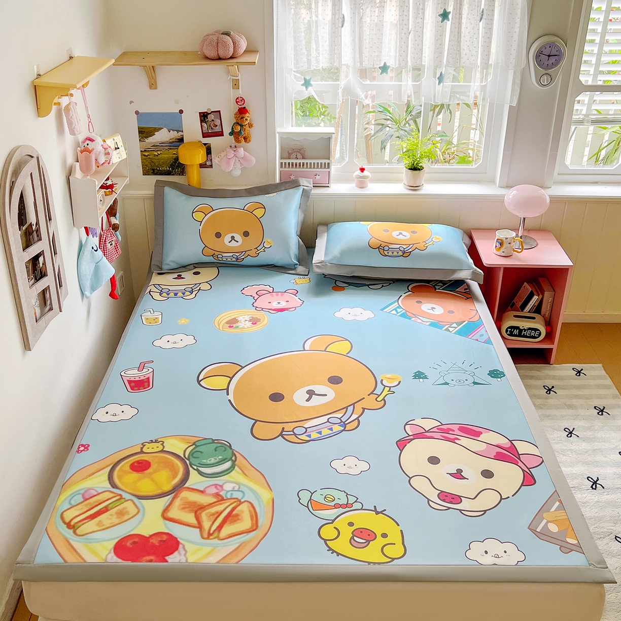 91家纺网 家纺一手货源 找家纺 KT猫直营店 2026新款数码卡通印花凉感冰丝软凉席席子 懒懒熊-席