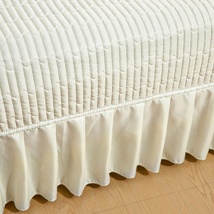 91家纺网 家纺一手货源 找家纺 畅畅家纺 2026新款春夏高档轻奢韩版提花花边床盖四件套水洗真丝冰丝套件 花边-米白色