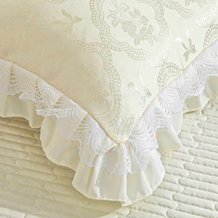 91家纺网 家纺一手货源 找家纺 畅畅家纺 2026新款春夏高档轻奢韩版提花花边床盖四件套水洗真丝冰丝套件 花边-米白色