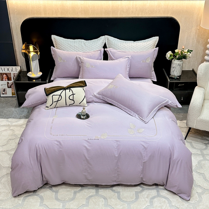 91家纺网 家纺一手货源 找家纺 昊翔家纺 2026全棉纯棉刺绣花四件套40支长绒棉100% 棉礼盒包装 醉清风-紫色