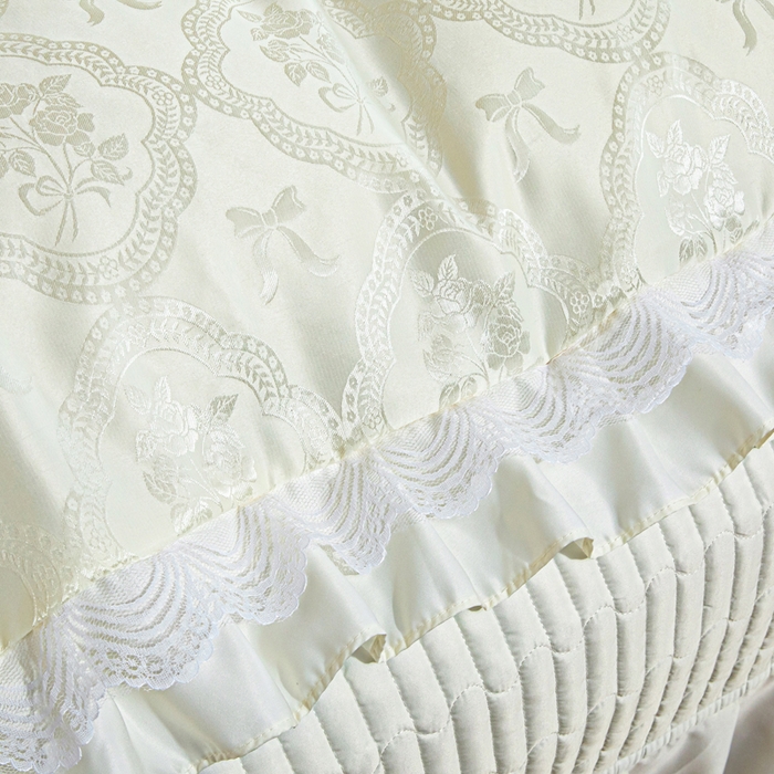 91家纺网 家纺一手货源 找家纺 畅畅家纺 2026新款春夏高档轻奢韩版提花花边床盖四件套水洗真丝冰丝套件 花边-米白色