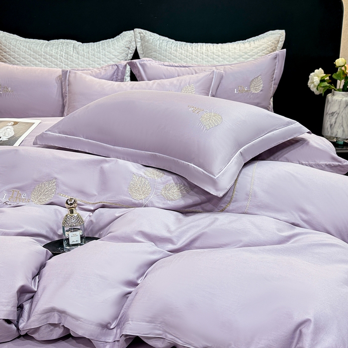 91家纺网 家纺一手货源 找家纺 昊翔家纺 2026全棉纯棉刺绣花四件套40支长绒棉100% 棉礼盒包装 醉清风-紫色