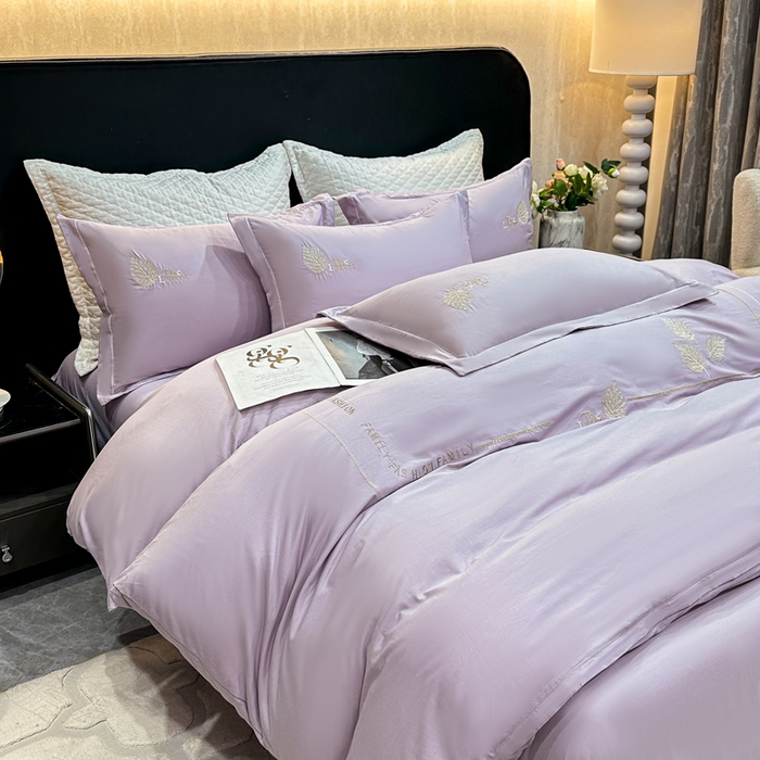 91家纺网 家纺一手货源 找家纺 昊翔家纺 2026全棉纯棉刺绣花四件套40支长绒棉100% 棉礼盒包装 醉清风-紫色