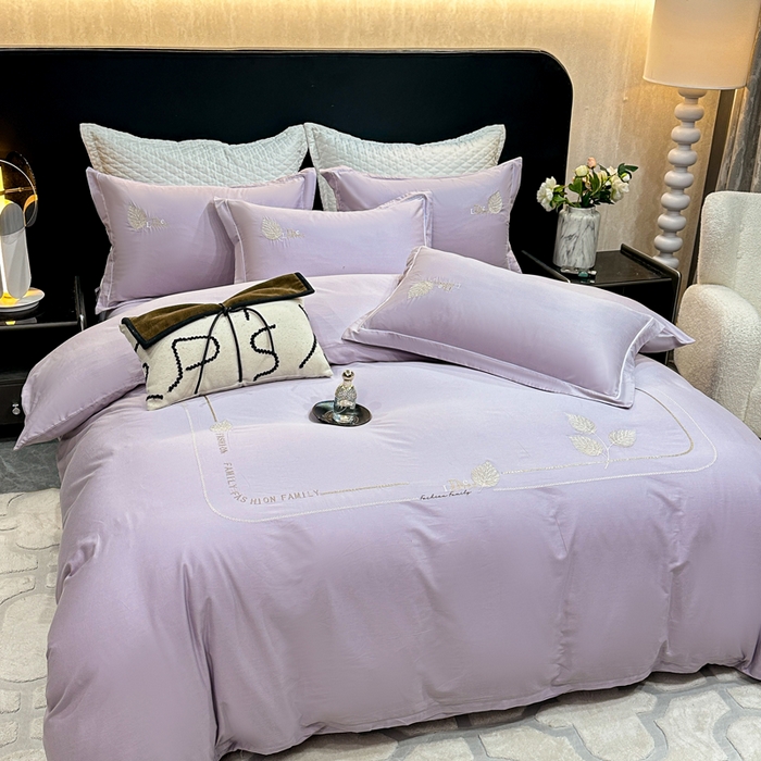 91家纺网 家纺一手货源 找家纺 昊翔家纺 2026全棉纯棉刺绣花四件套40支长绒棉100% 棉礼盒包装 醉清风-紫色