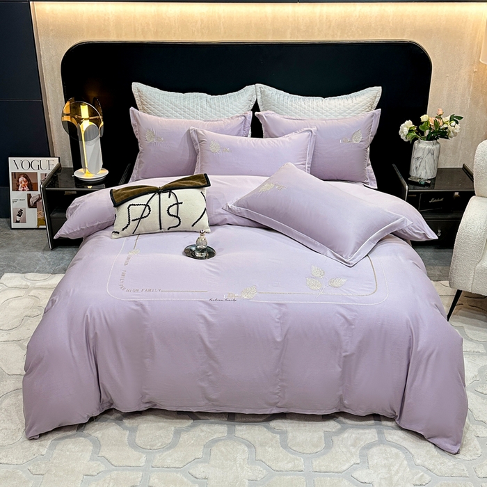 昊翔家纺 2026全棉纯棉刺绣花四件套40支长绒棉100% 棉礼盒包装 醉清风-紫色