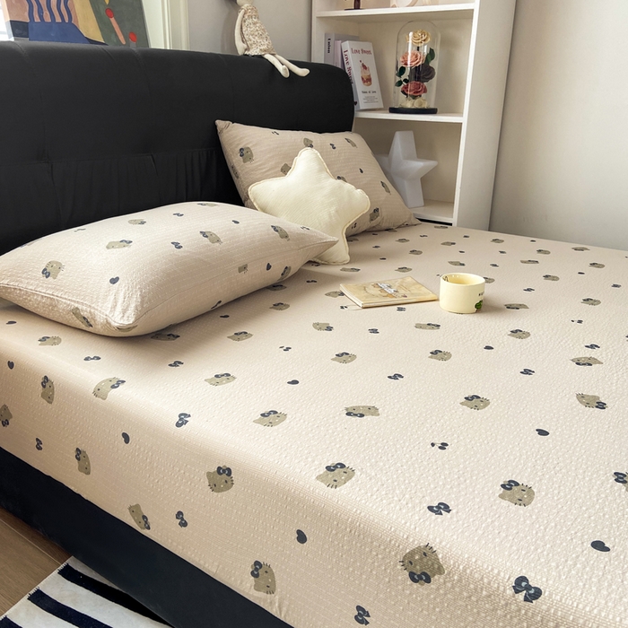 91家纺网 家纺一手货源 找家纺 赛琳 2026新款泡芙纱床笠系列单床笠床笠单件（有买家秀） 咖啡小猫