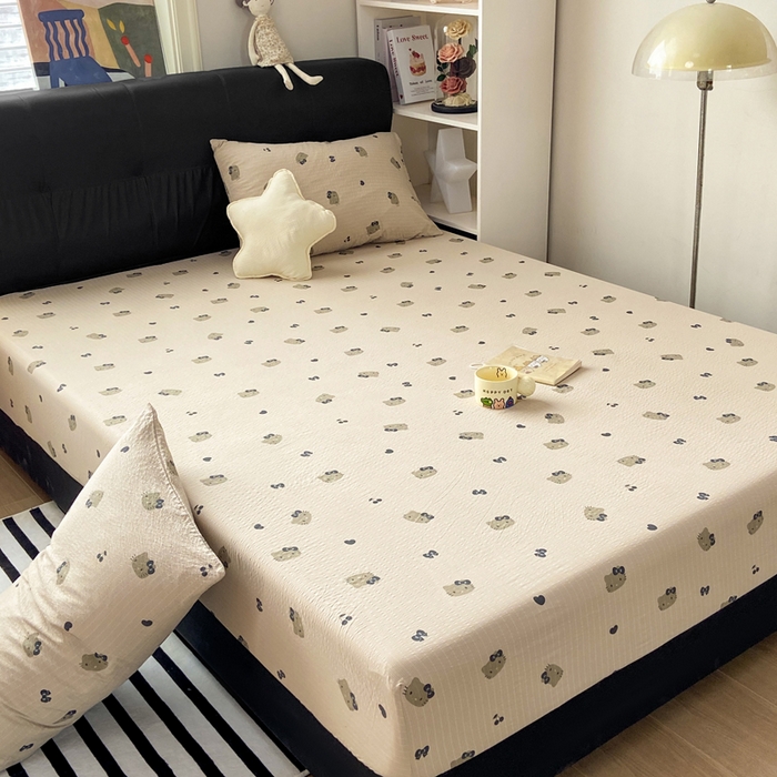 91家纺网 家纺一手货源 找家纺 赛琳 2026新款泡芙纱床笠系列单床笠床笠单件（有买家秀） 咖啡小猫