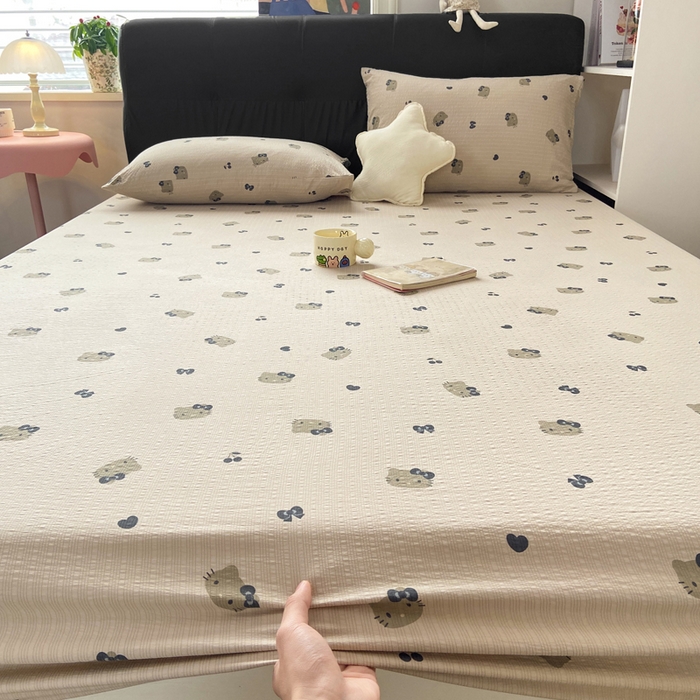 91家纺网 家纺一手货源 找家纺 赛琳 2026新款泡芙纱床笠系列单床笠床笠单件（有买家秀） 咖啡小猫