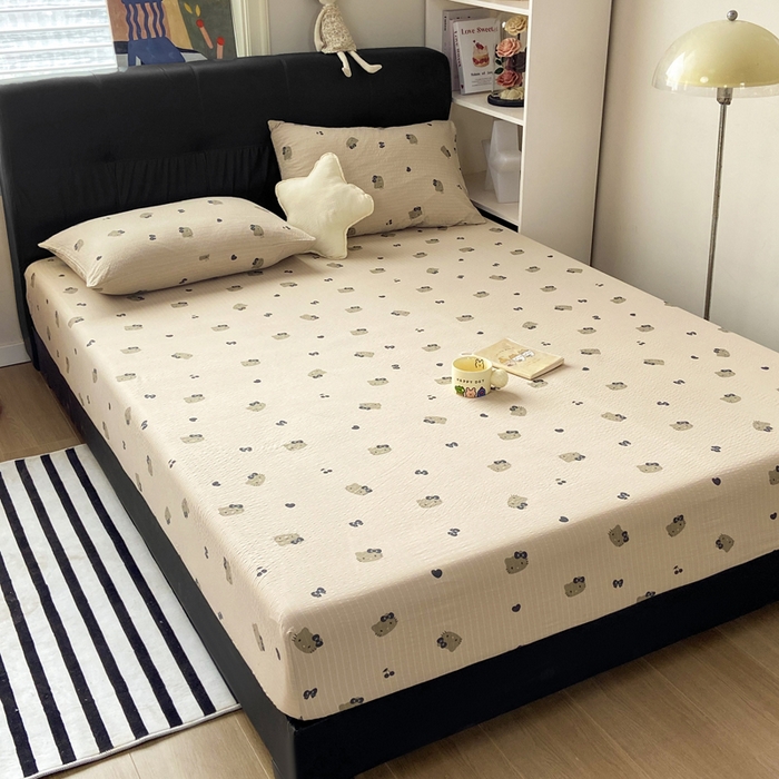 91家纺网 家纺一手货源 找家纺 赛琳 2026新款泡芙纱床笠系列单床笠床笠单件（有买家秀） 咖啡小猫