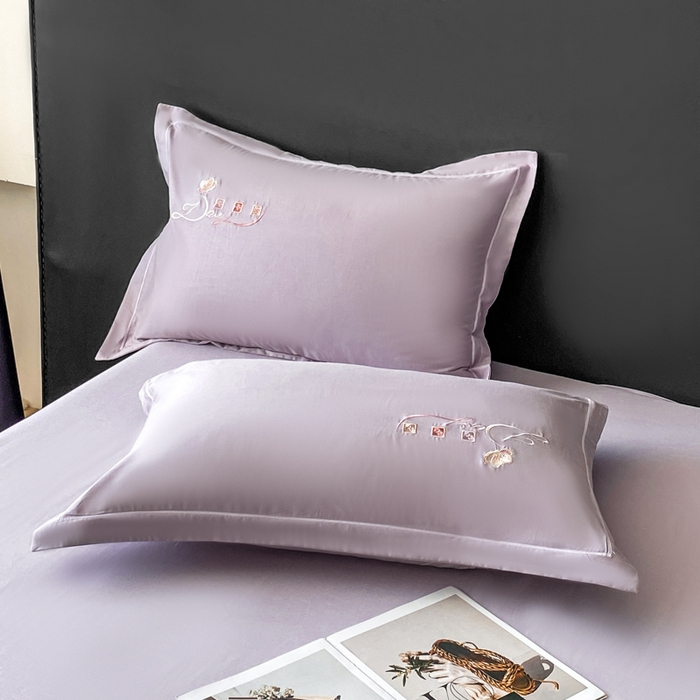 91家纺网 家纺一手货源 找家纺 昊翔家纺 2026全棉纯棉刺绣花四件套40支长绒棉100% 棉礼盒包装 朝花-淡雅紫