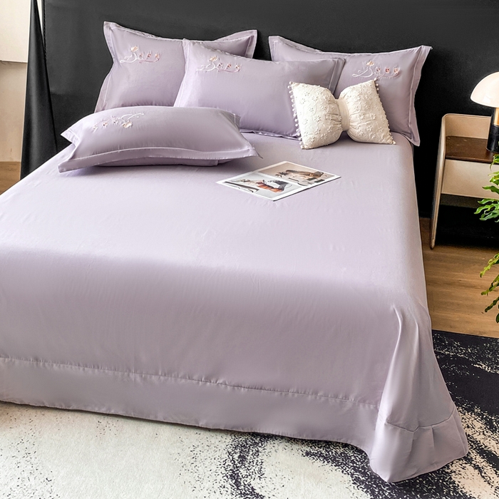 91家纺网 家纺一手货源 找家纺 昊翔家纺 2026全棉纯棉刺绣花四件套40支长绒棉100% 棉礼盒包装 朝花-淡雅紫