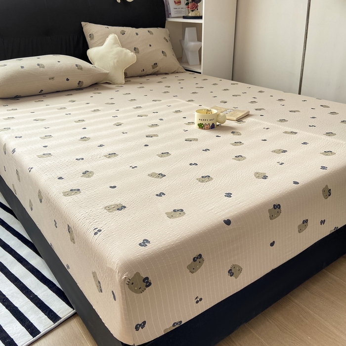 91家纺网 家纺一手货源 找家纺 赛琳 2026新款泡芙纱床笠系列单床笠床笠单件（有买家秀） 咖啡小猫