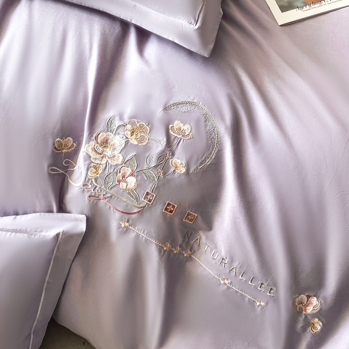 91家纺网 家纺一手货源 找家纺 昊翔家纺 2026全棉纯棉刺绣花四件套40支长绒棉100% 棉礼盒包装 朝花-淡雅紫