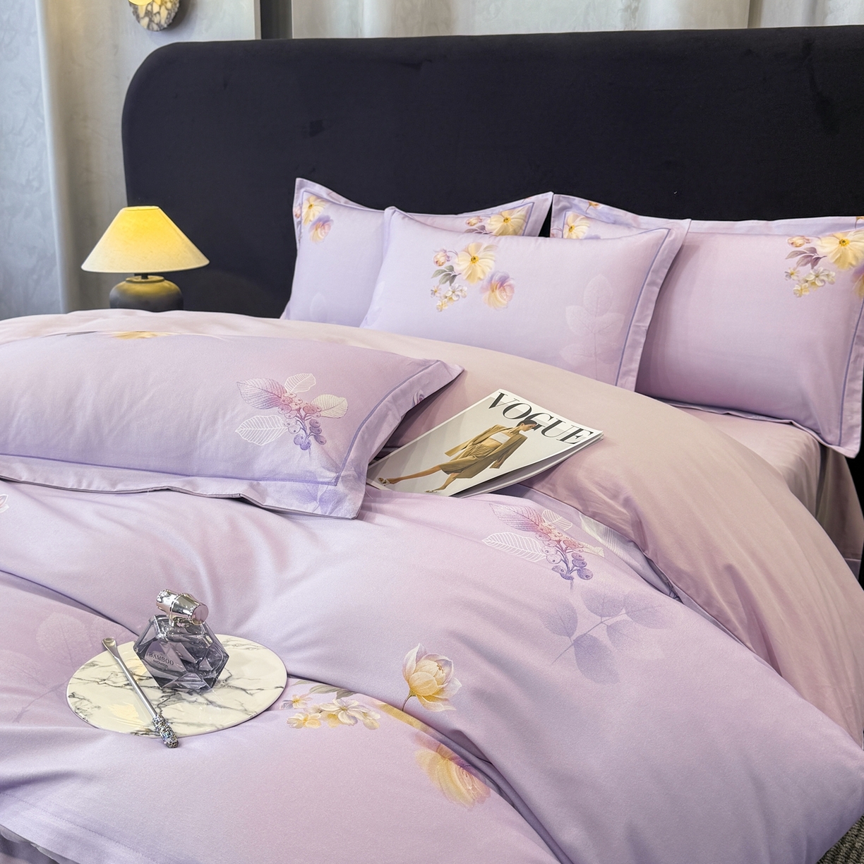 喜四方 2026新款100%全棉60支长绒棉数码印花四件套（控价不低于180）秋季漫想-紫