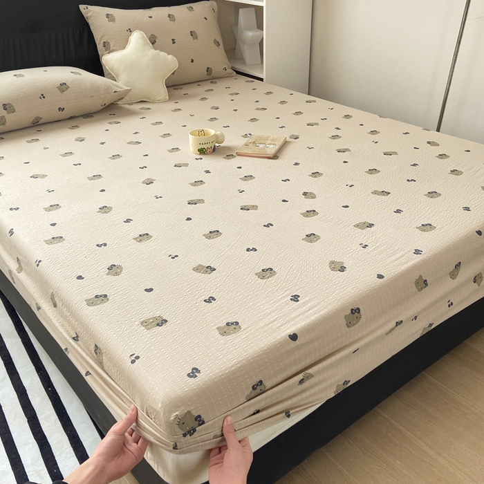 91家纺网 家纺一手货源 找家纺 赛琳 2026新款泡芙纱床笠系列单床笠床笠单件（有买家秀） 咖啡小猫