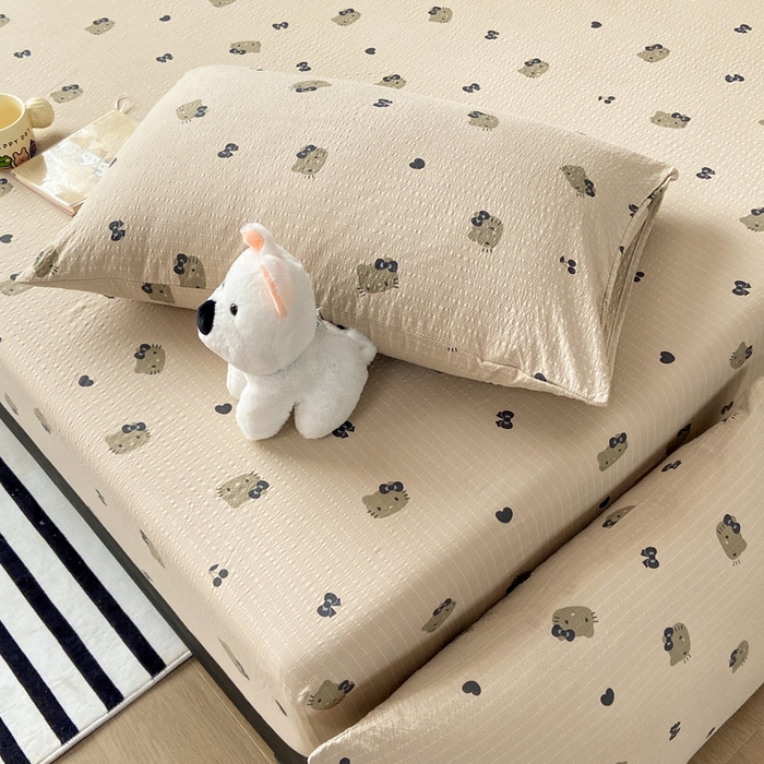 91家纺网 家纺一手货源 找家纺 赛琳 2026新款泡芙纱床笠系列单床笠床笠单件（有买家秀） 咖啡小猫