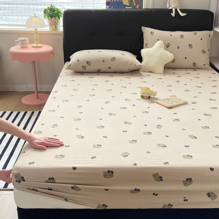 91家纺网 家纺一手货源 找家纺 赛琳 2026新款泡芙纱床笠系列单床笠床笠单件（有买家秀） 咖啡小猫