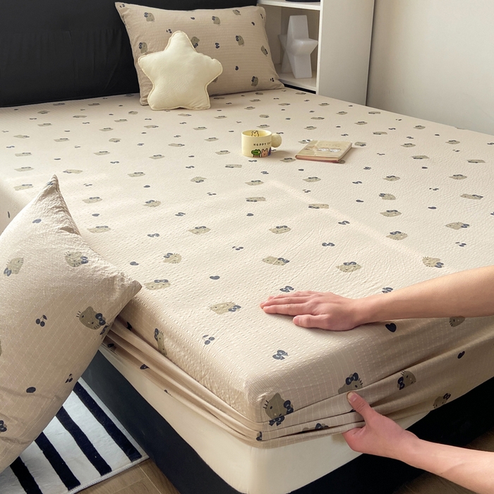 91家纺网 家纺一手货源 找家纺 赛琳 2026新款泡芙纱床笠系列单床笠床笠单件（有买家秀） 咖啡小猫