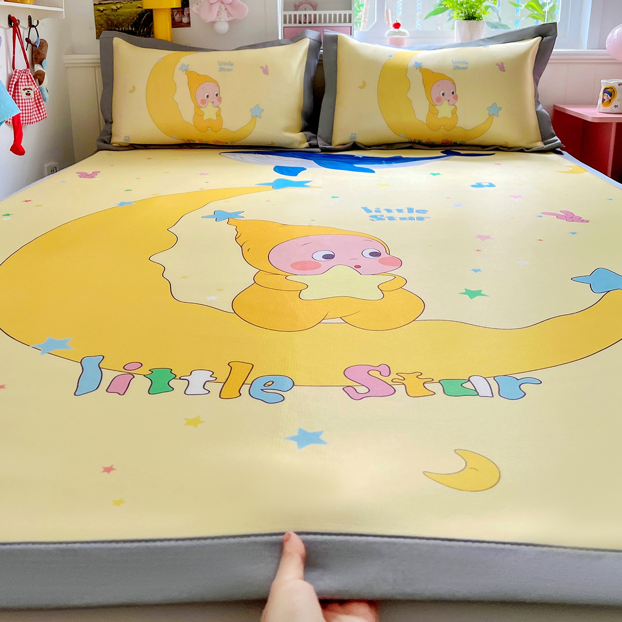 KT猫直营店 2026新款数码卡通印花凉感冰丝软凉席席子 晚安小星-席