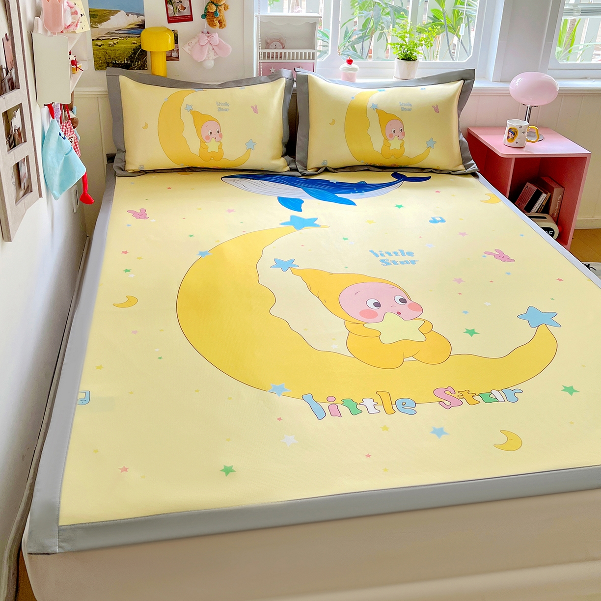 91家纺网 家纺一手货源 找家纺 KT猫直营店 2026新款数码卡通印花凉感冰丝软凉席席子 晚安小星-席