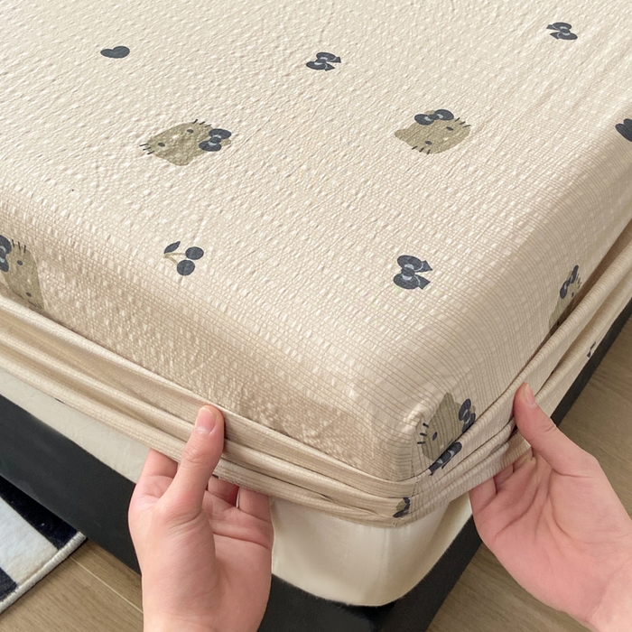 91家纺网 家纺一手货源 找家纺 赛琳 2026新款泡芙纱床笠系列单床笠床笠单件（有买家秀） 咖啡小猫