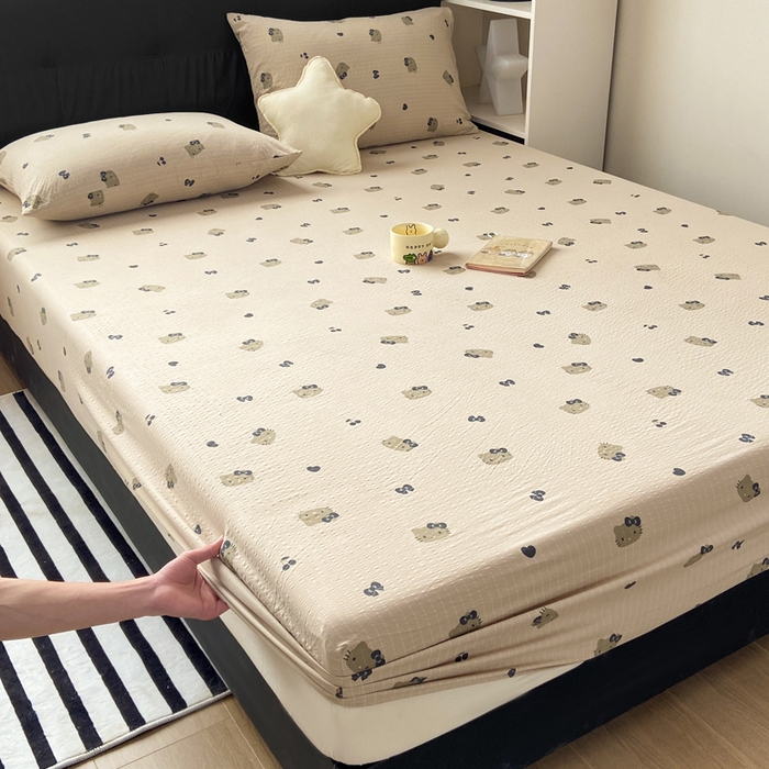 91家纺网 家纺一手货源 找家纺 赛琳 2026新款泡芙纱床笠系列单床笠床笠单件（有买家秀） 咖啡小猫