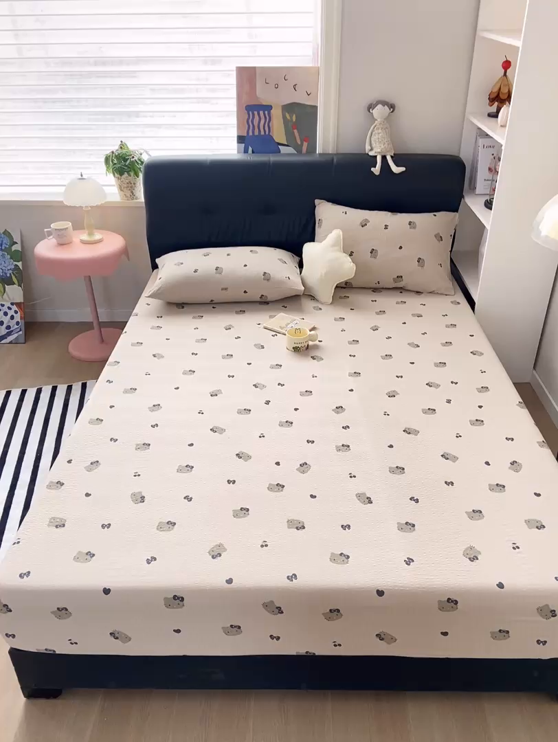 91家纺网 家纺一手货源 找家纺 赛琳 2026新款泡芙纱床笠系列单床笠床笠单件（有买家秀） 咖啡小猫