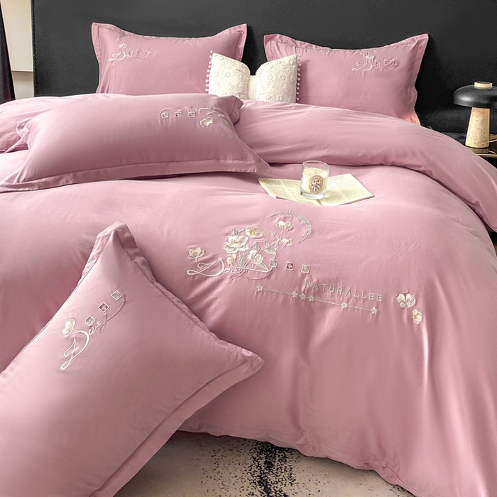 91家纺网 家纺一手货源 找家纺 昊翔家纺 2026全棉纯棉刺绣花四件套40支长绒棉100% 棉礼盒包装 朝花-贵族粉