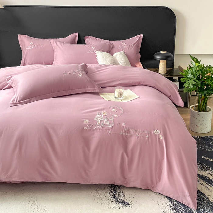 91家纺网 家纺一手货源 找家纺 昊翔家纺 2026全棉纯棉刺绣花四件套40支长绒棉100% 棉礼盒包装 朝花-贵族粉