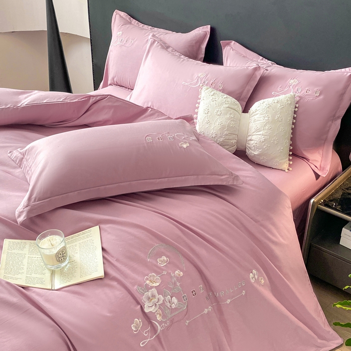 91家纺网 家纺一手货源 找家纺 昊翔家纺 2026全棉纯棉刺绣花四件套40支长绒棉100% 棉礼盒包装 朝花-贵族粉