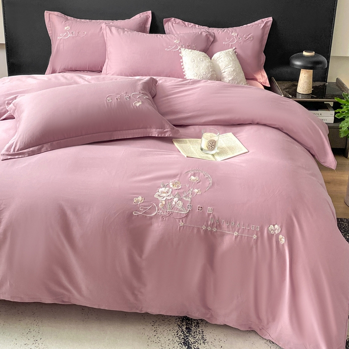 91家纺网 家纺一手货源 找家纺 昊翔家纺 2026全棉纯棉刺绣花四件套40支长绒棉100% 棉礼盒包装 朝花-贵族粉