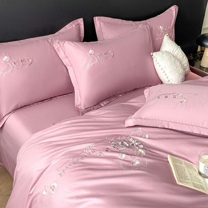 91家纺网 家纺一手货源 找家纺 昊翔家纺 2026全棉纯棉刺绣花四件套40支长绒棉100% 棉礼盒包装 朝花-贵族粉