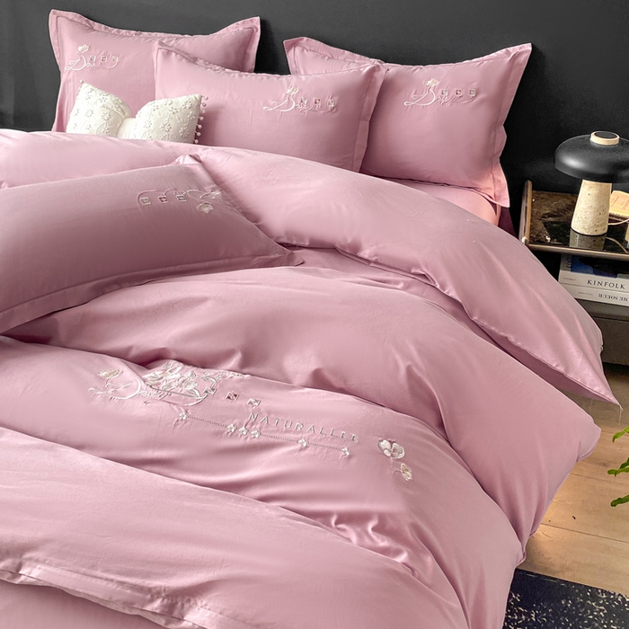 91家纺网 家纺一手货源 找家纺 昊翔家纺 2026全棉纯棉刺绣花四件套40支长绒棉100% 棉礼盒包装 朝花-贵族粉