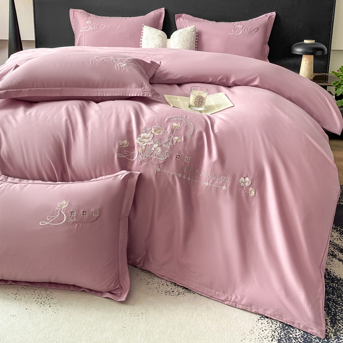 91家纺网 家纺一手货源 找家纺 昊翔家纺 2026全棉纯棉刺绣花四件套40支长绒棉100% 棉礼盒包装 朝花-贵族粉