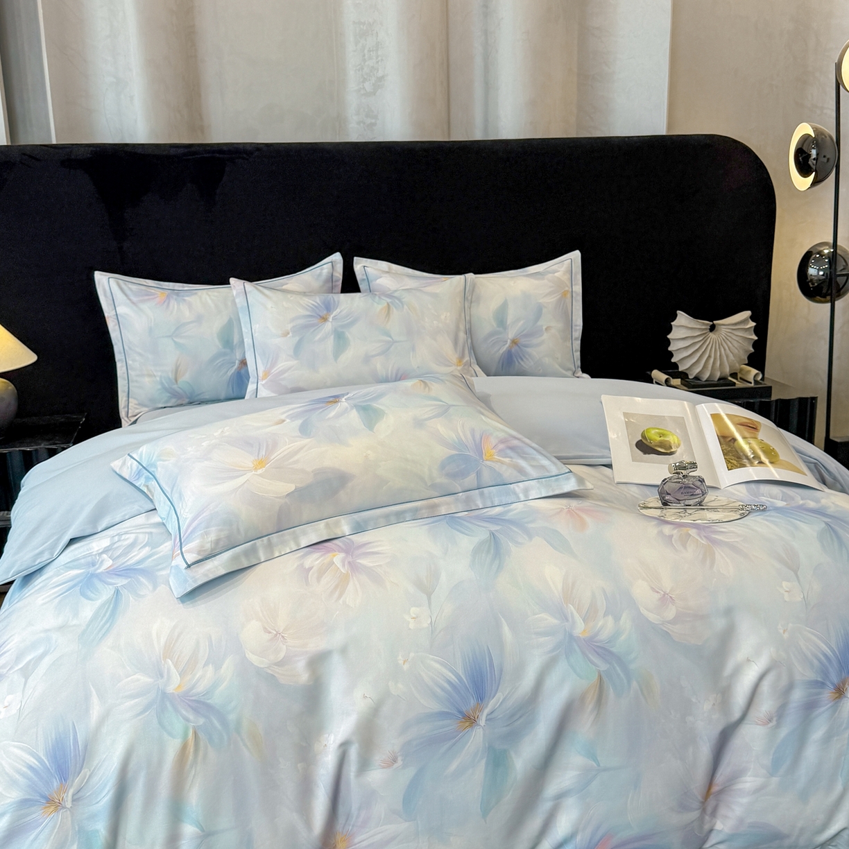 91家纺网 家纺一手货源 找家纺 喜四方 2026新款100%全棉60支长绒棉数码印花四件套（控价不低于180）心事花语-粉