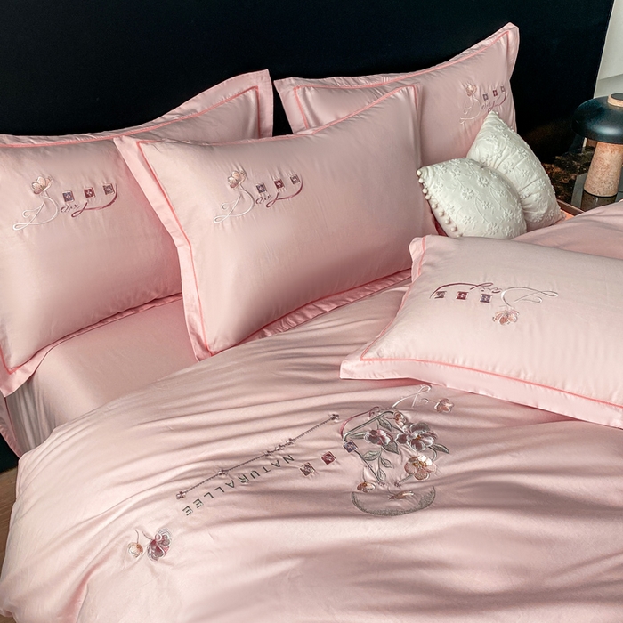 91家纺网 家纺一手货源 找家纺 昊翔家纺 2026全棉纯棉刺绣花四件套40支长绒棉100% 棉礼盒包装 朝花-浅玉