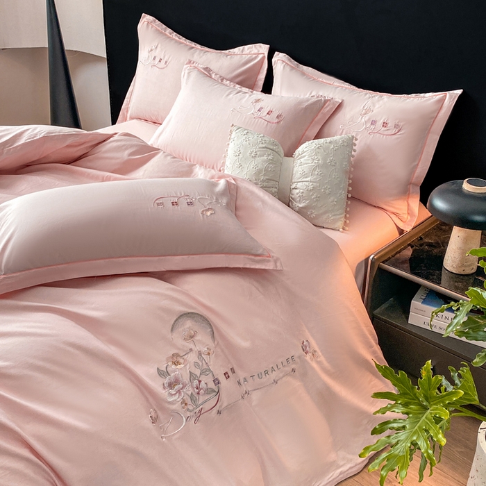 91家纺网 家纺一手货源 找家纺 昊翔家纺 2026全棉纯棉刺绣花四件套40支长绒棉100% 棉礼盒包装 朝花-浅玉